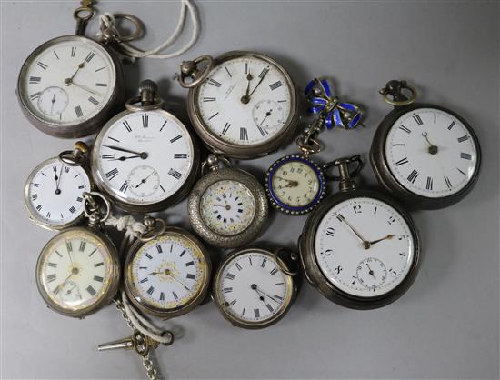 Eleven assorted silver pocket and fob watches.